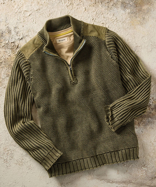 Borgo 28 Quater Zip Stoned Washed Sweater Large
