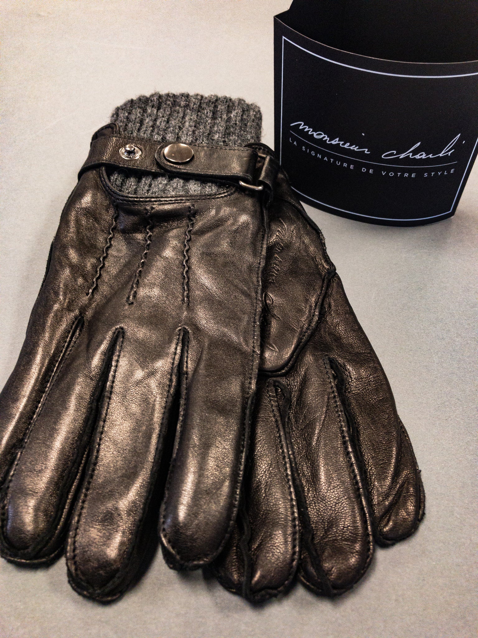 Monsieur Charli Mens’s Black Leather Gloves